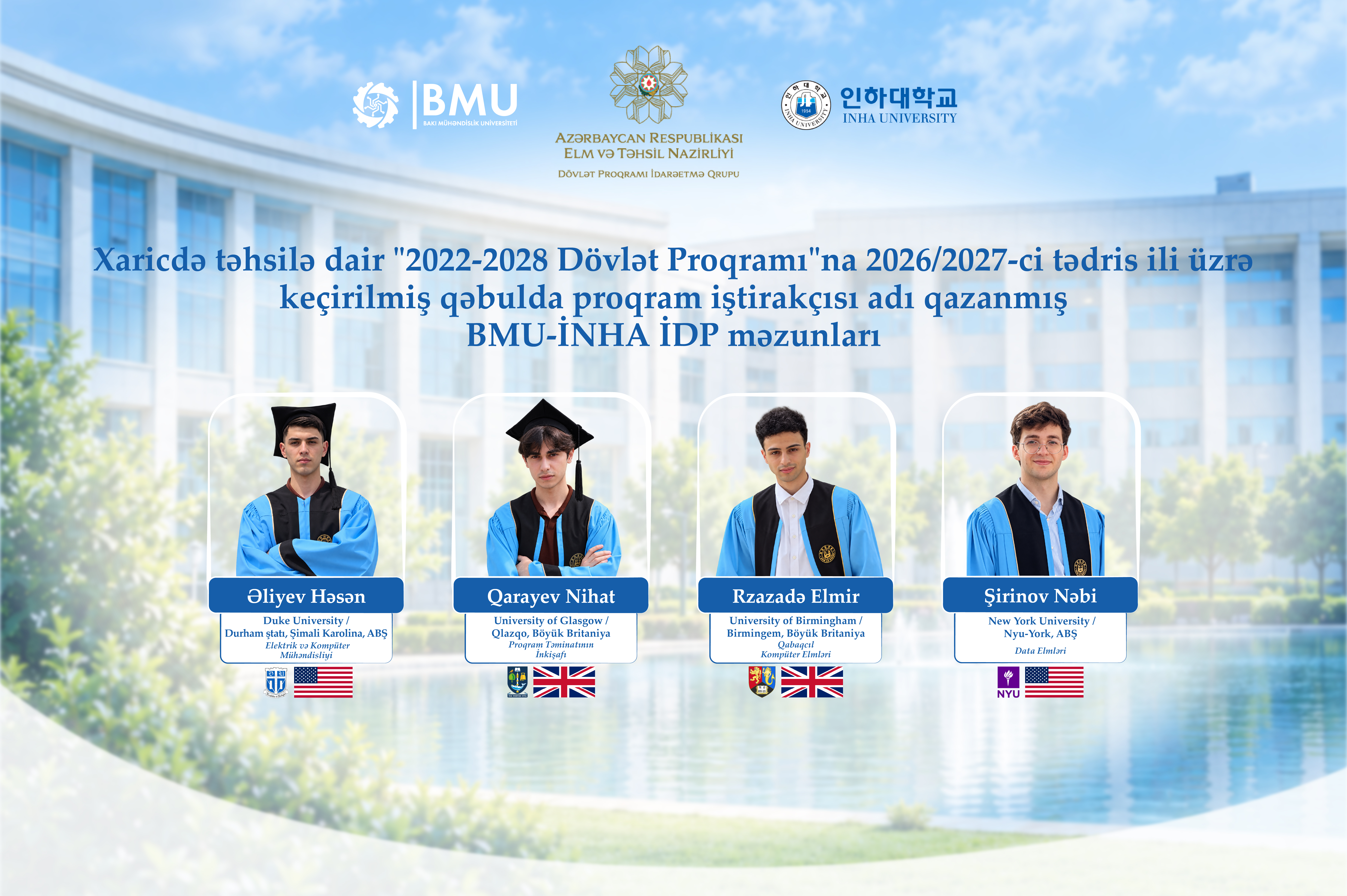 BMU–İNHA İDP məzunları “2022–2028 Dövlət Proqramı” çərçivəsində dünyanın nüfuzlu universitetlərində magistraturaya qəbul olublar